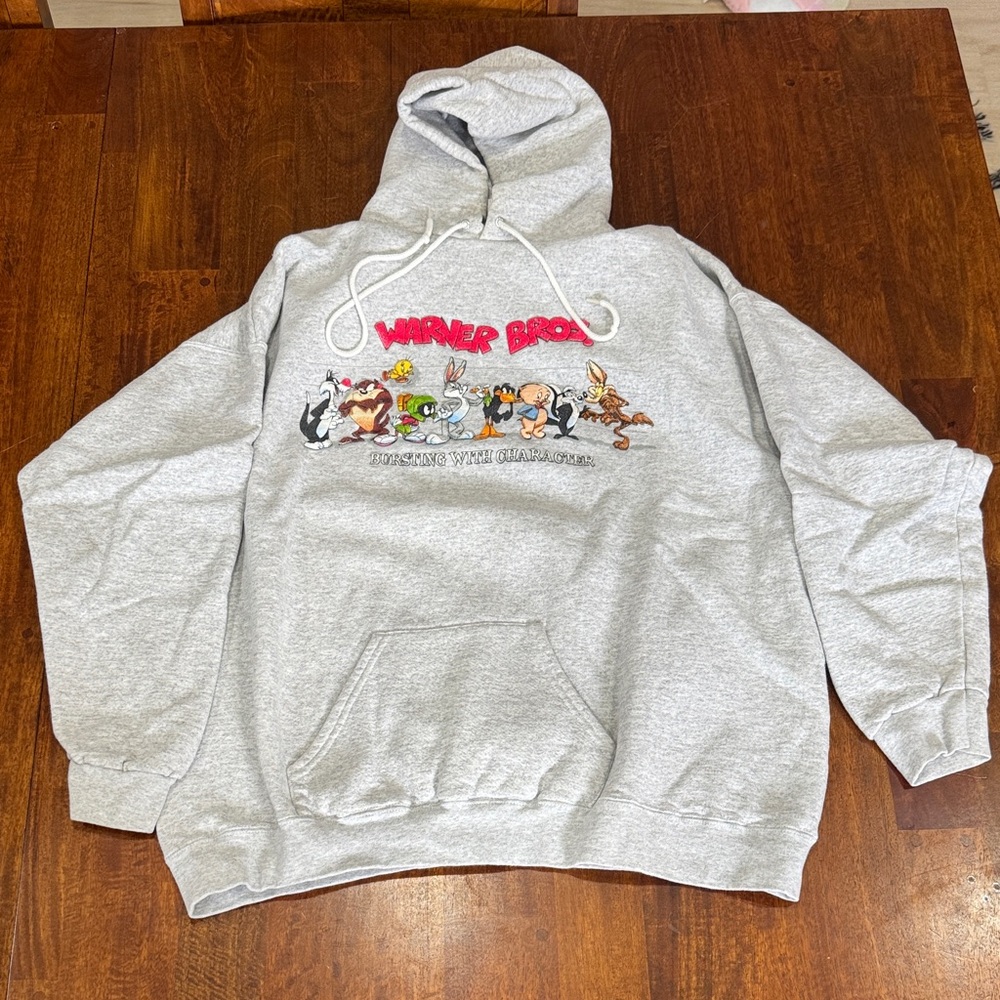 RARE Vintage Warner Bros Gray Looney Tones “Bursting With Character” Hoodie